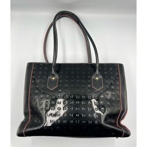 Arcadia Italian Genuine Black Patent Leather Double Handle Rectangle Bag EUC